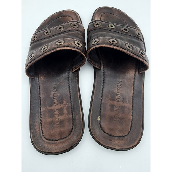 Louis Vuitton Brown Leather Studded Sandals Mens Please Read Description - Picture 4 of 8